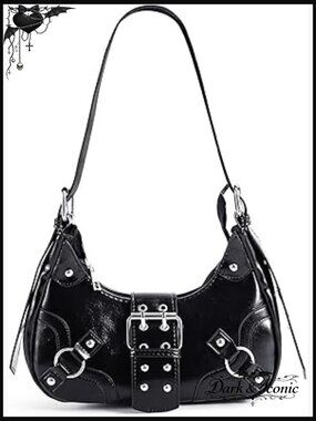 Vintage PU Leather Shoulder Bag, Adjustable Strap, Punk Hobo Handbag